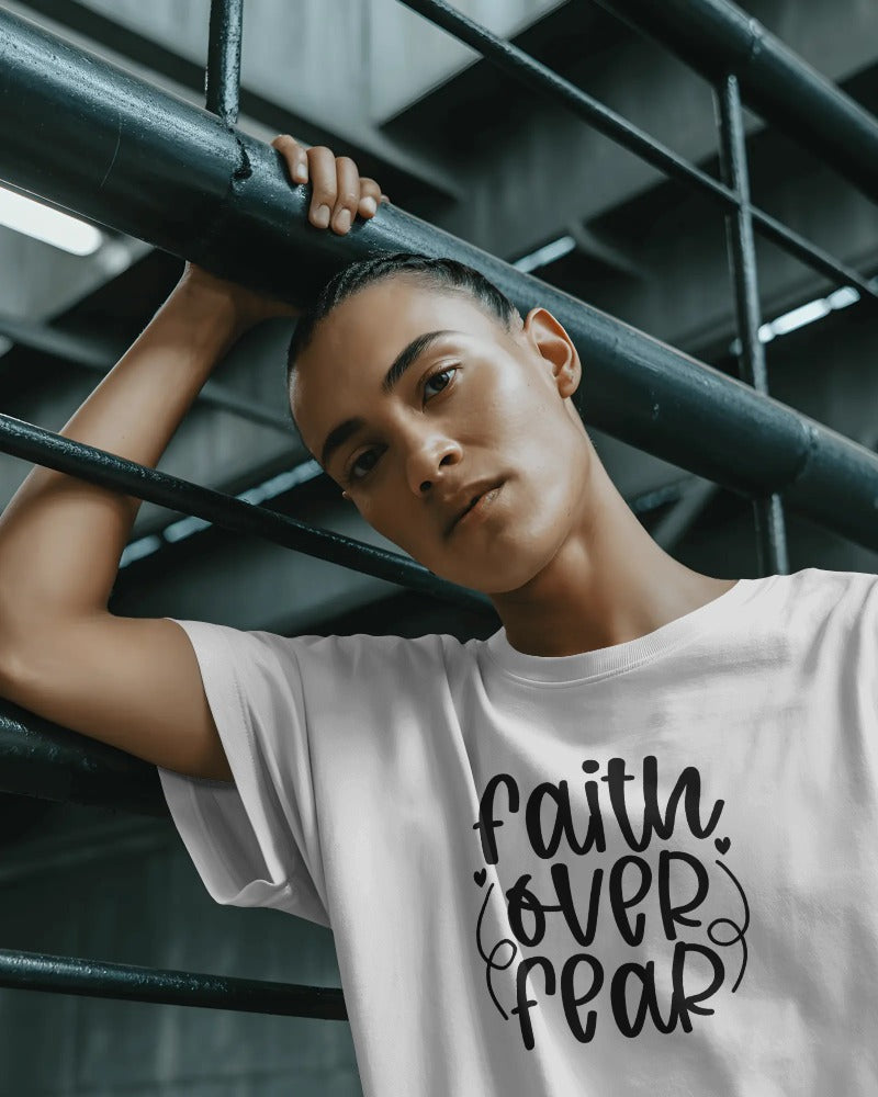 "Faith Over Fear" Inspirational T-Shirt - Spiritual Quote Tee with Hand-Lettered Typography Design