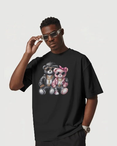 Cool Bear Couple Graphic T-Shirt - Hip Hop Teddy Bears with Sunglasses - Streetwear Fashion Tee