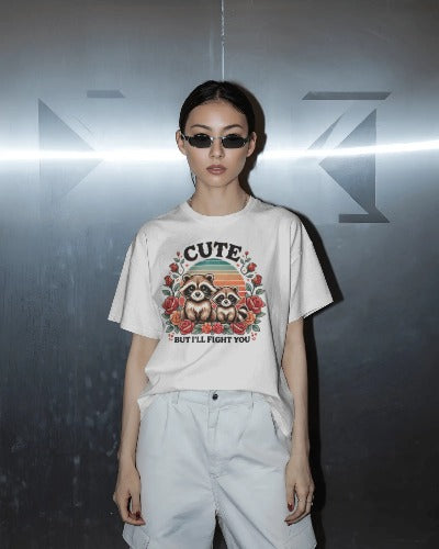 Cute But I’ll Fight You Funny Raccoon Floral Tee