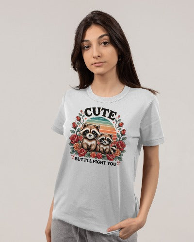 Cute But I’ll Fight You Funny Raccoon Floral Tee