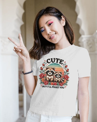 Cute But I’ll Fight You Funny Raccoon Floral Tee