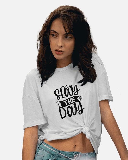 "Slay The Day" Motivational T-Shirt - Empowerment Quote Tee with Bold Typography Design